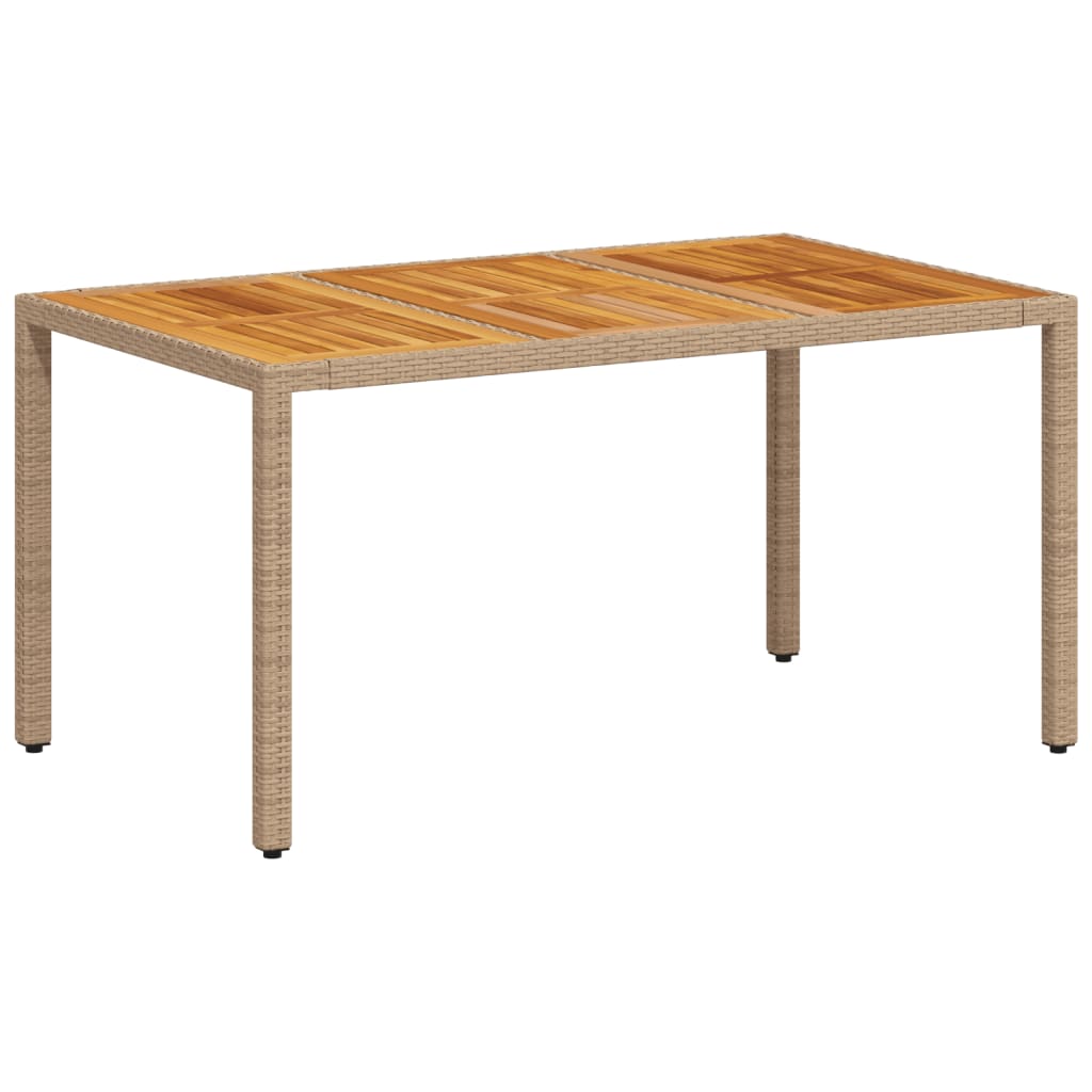 Tuintafel 150x90x75 cm poly rattan en massief acaciahout beige
