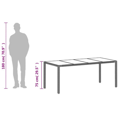 Tuintafel met glazen blad 190x90x75 cm poly rattan lichtgrijs