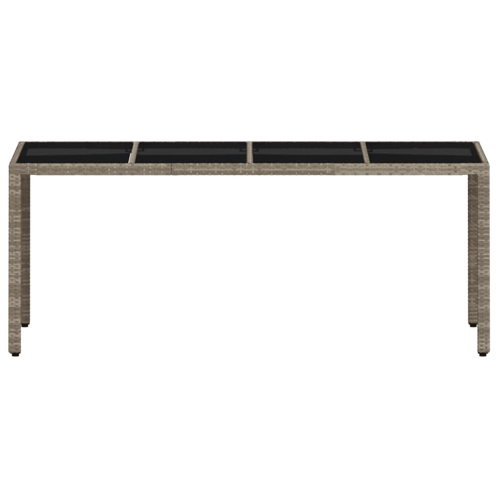 Tuintafel met glazen blad 190x90x75 cm poly rattan lichtgrijs