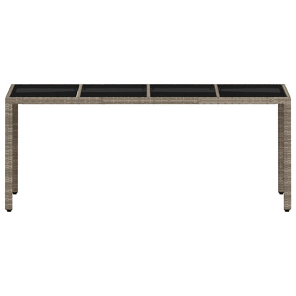 Tuintafel met glazen blad 190x90x75 cm poly rattan lichtgrijs