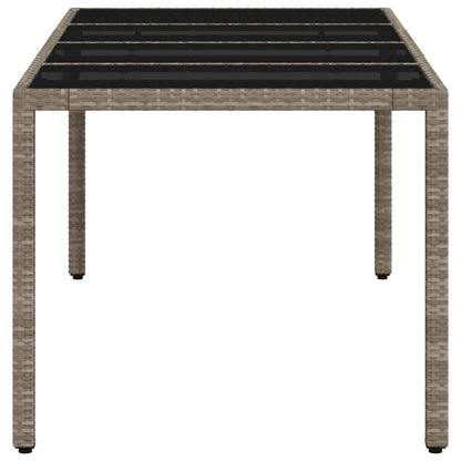 Tuintafel met glazen blad 190x90x75 cm poly rattan lichtgrijs
