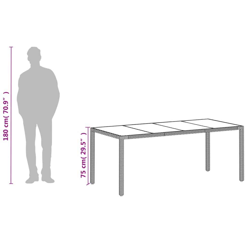 Tuintafel met glazen blad 190x90x75 cm poly rattan wit