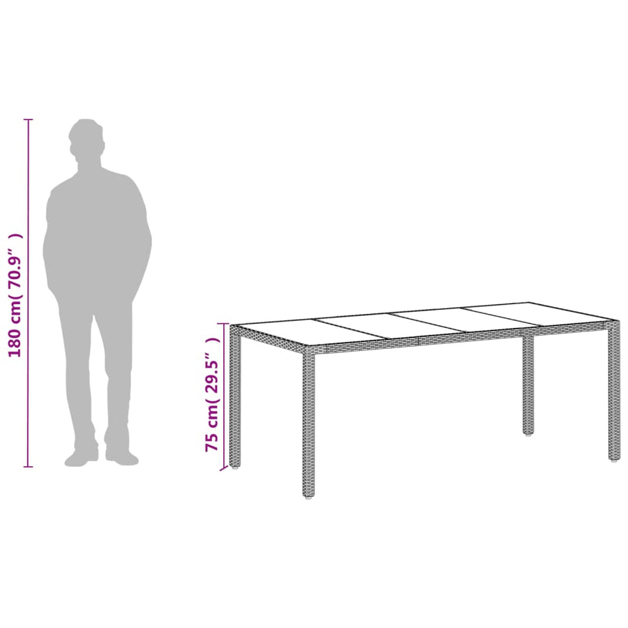 Tuintafel met glazen blad 190x90x75 cm poly rattan wit