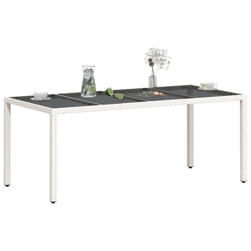 Tuintafel met glazen blad 190x90x75 cm poly rattan wit