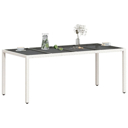 Tuintafel met glazen blad 190x90x75 cm poly rattan wit