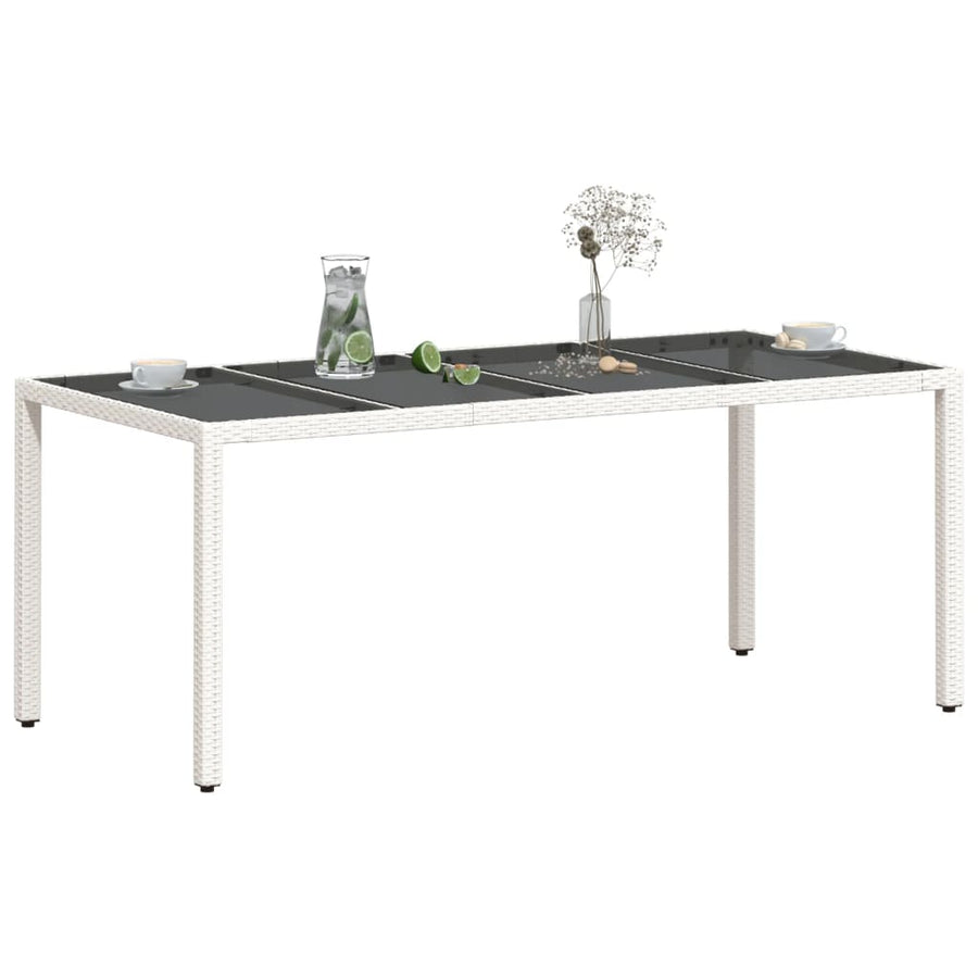 Tuintafel met glazen blad 190x90x75 cm poly rattan wit