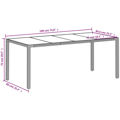 Tuintafel met glazen blad 190x90x75 cm poly rattan wit