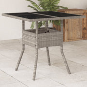 Garden Table with Glass Top 80x80x75 cm Poly Rattan Light Grey