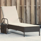 Sun lounger with wheels and cushion poly rattan black
