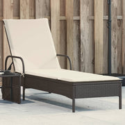 Ligbed poly rattan zwart met wielen en kussen
