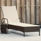 Sunlounger with wheels and cushion poly rattan brown