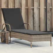 Ligbed poly rattan grijs met wielen en kussen