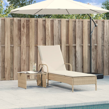 Ligbed Met Wielen En Kussen Poly Rattan Beige
