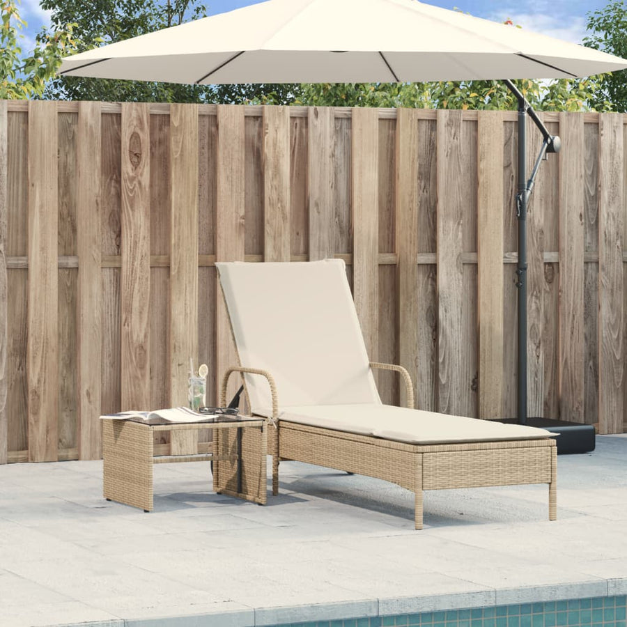 Ligbed Met Wielen En Kussen Poly Rattan Beige