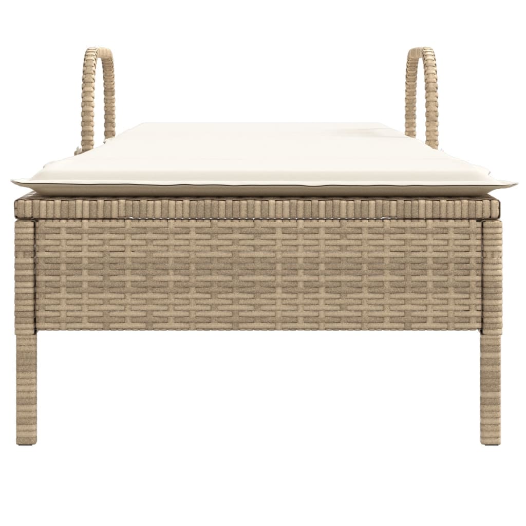 Ligbed Met Wielen En Kussen Poly Rattan Beige