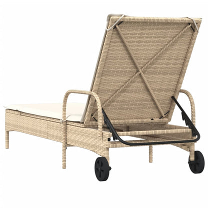 Ligbed Met Wielen En Kussen Poly Rattan Beige