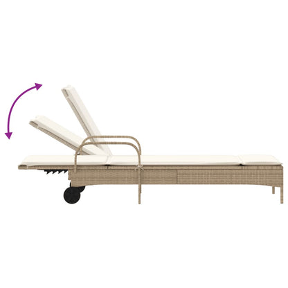 Ligbed Met Wielen En Kussen Poly Rattan Beige