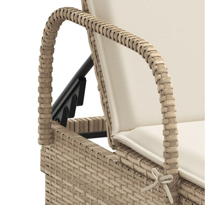 Ligbed Met Wielen En Kussen Poly Rattan Beige