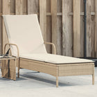 Ligbed poly rattan beige met wielen en kussen
