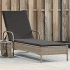 Sun lounger with wheels and cushions poly rattan light gray