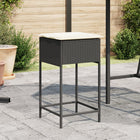 Garden bar stools with cushions 2 pcs poly rattan black