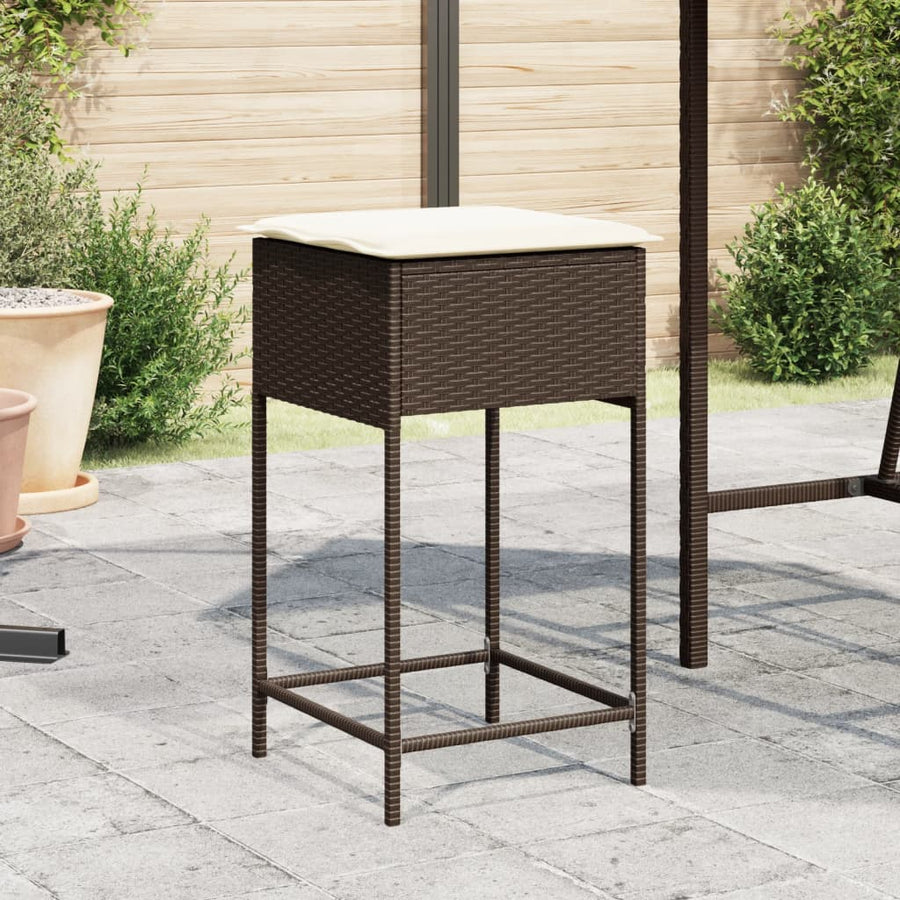 Tuinbarkrukken 2 St Met Kussens Poly Rattan Bruin