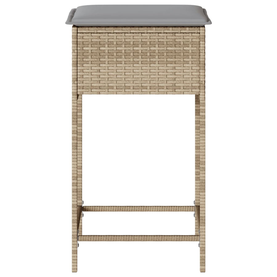 Tuinbarkrukken 2 st met kussens poly rattan beige
