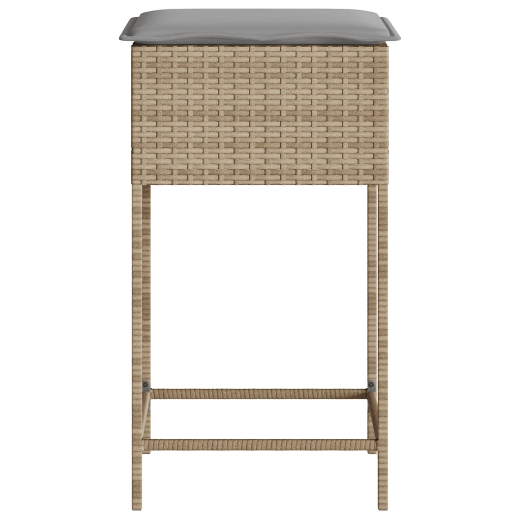 Tuinbarkrukken 2 st met kussens poly rattan beige