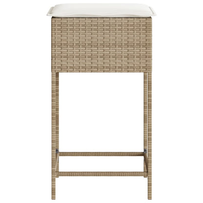 Tuinbarkrukken 2 st met kussens poly rattan beige