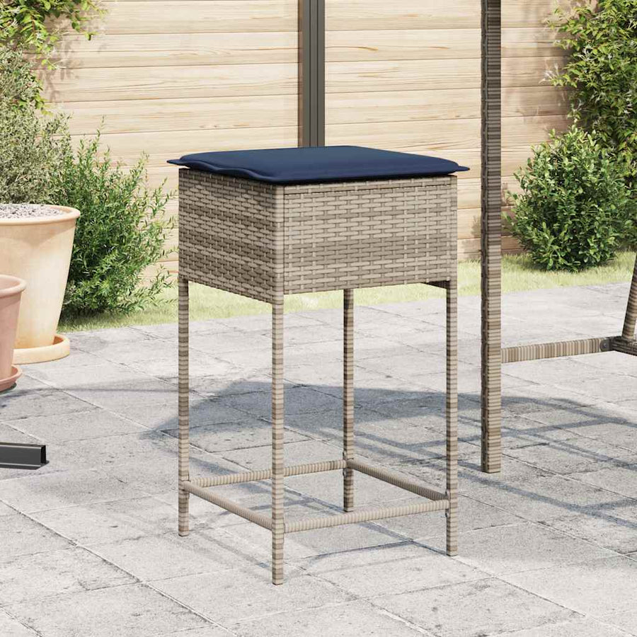 Tuinbarkrukken met kussens 2 stuks grijs polyrotan