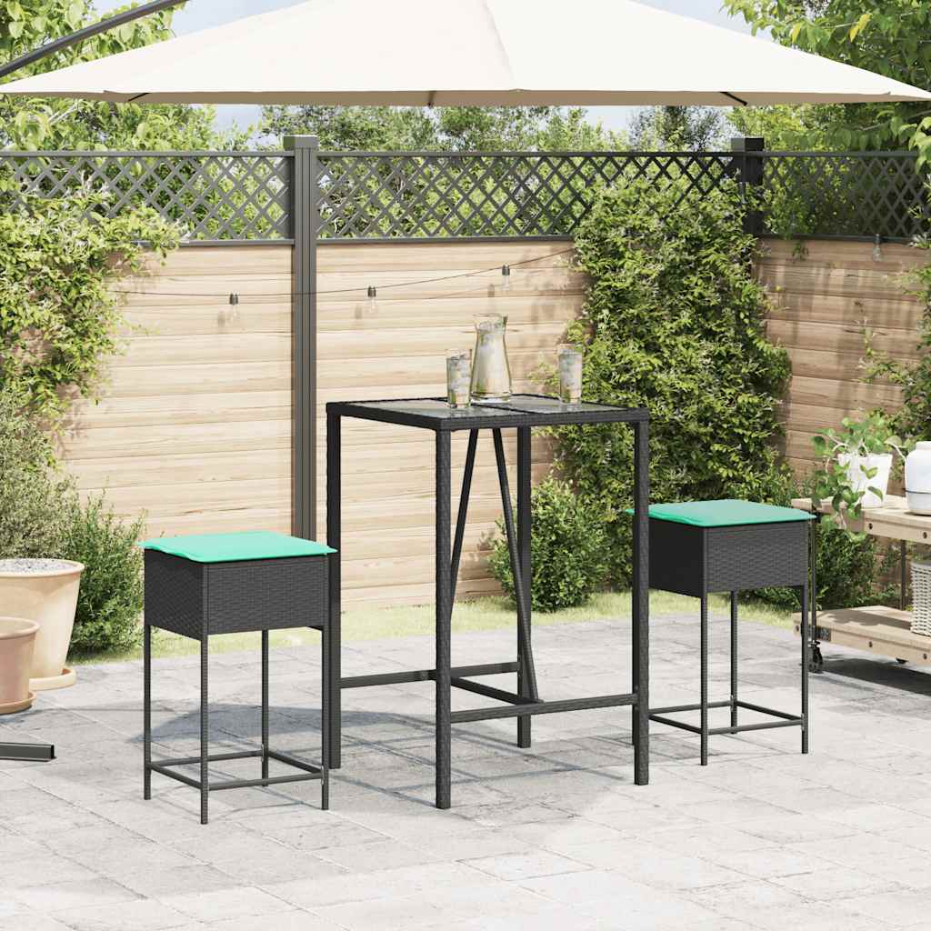 Tuinbarkrukken met kussens 2 stuks zwart polyrotan