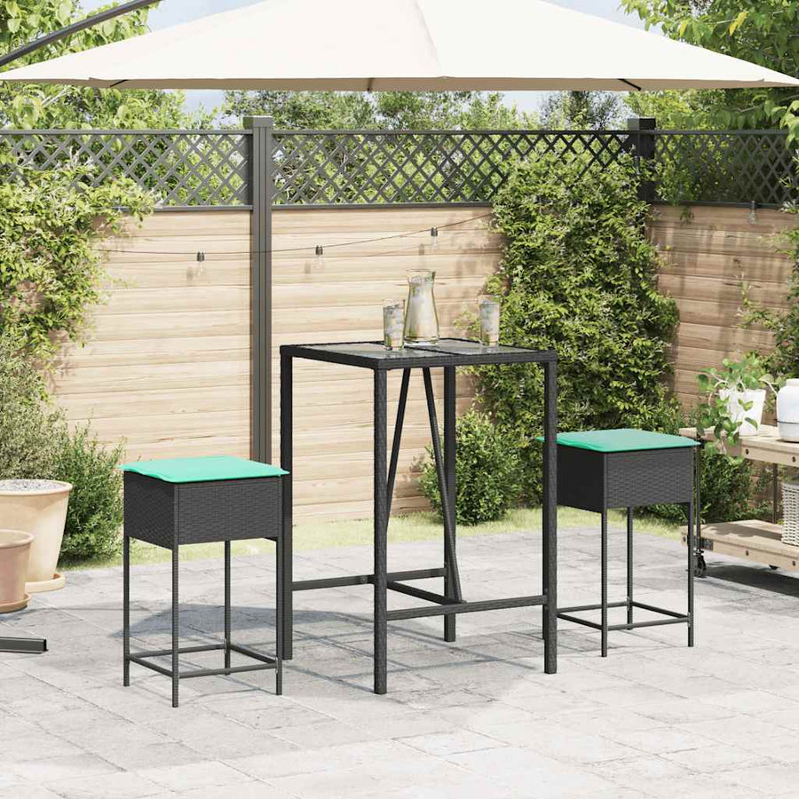Tuinbarkrukken met kussens 2 stuks zwart polyrotan