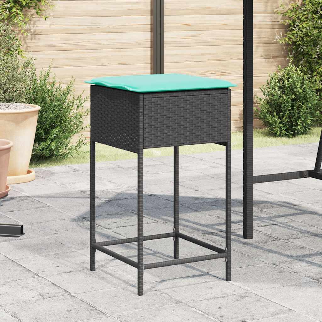 Tuinbarkrukken met kussens 2 stuks zwart polyrotan