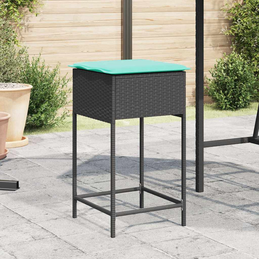 Tuinbarkrukken met kussens 2 stuks zwart polyrotan
