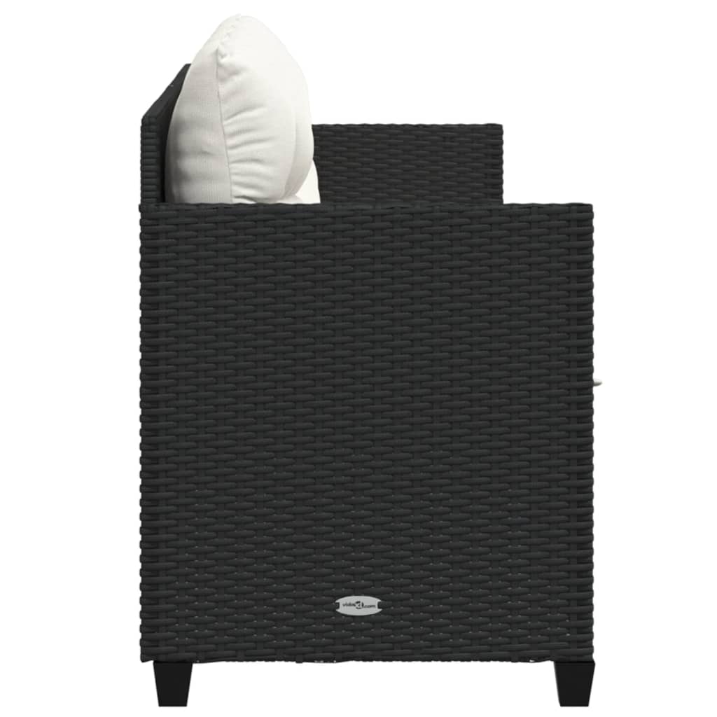 Ligbed Met Kussens Poly Rattan Zwart en crème zonder luifel