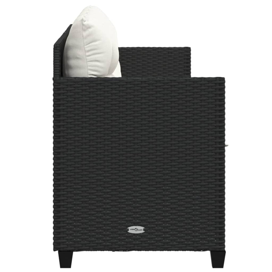 Ligbed Met Kussens Poly Rattan Zwart en crème zonder luifel