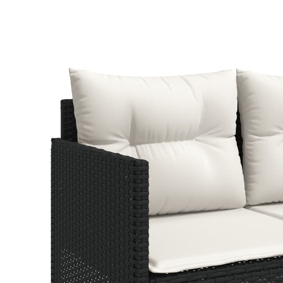 Ligbed Met Kussens Poly Rattan Zwart en crème zonder luifel