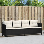 Ligbed poly rattan 204x55x69,5 cm zwart met kussens