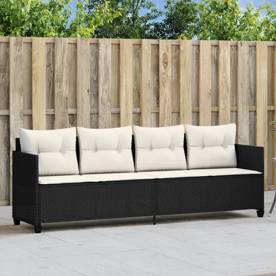 Ligbed Met Kussens Poly Rattan Zwart en crème zonder luifel