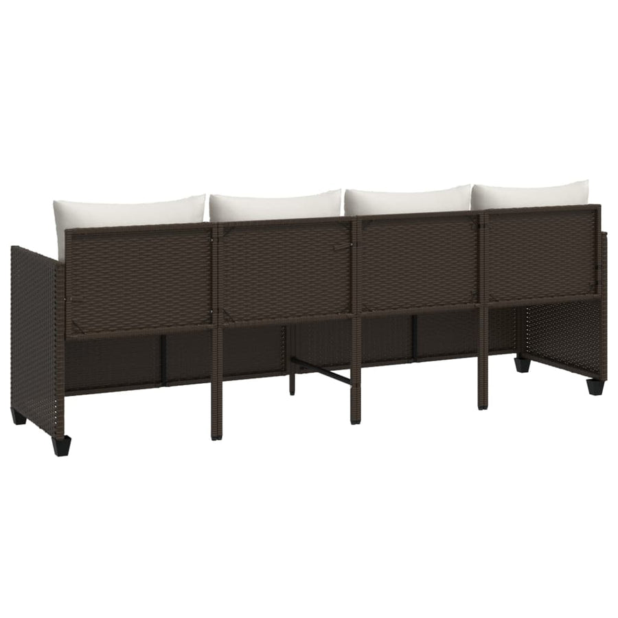 Ligbed met kussens poly rattan Bruin en crème zonder luifel