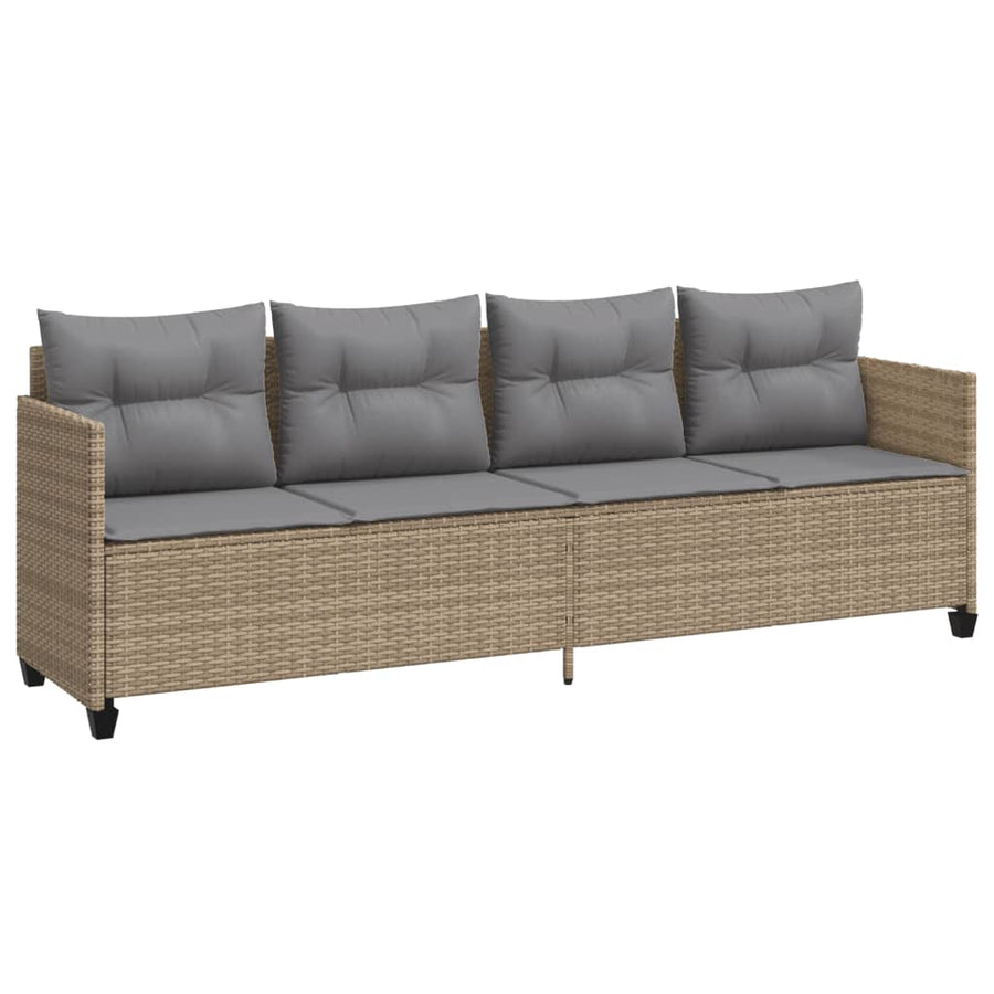 Ligbed met kussens poly rattan Beige en grijs zonder luifel