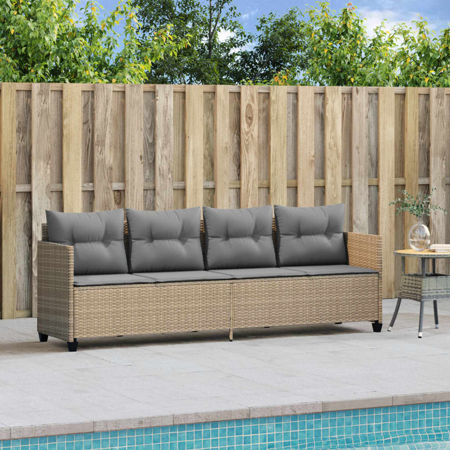 Ligbed met kussens poly rattan Beige en grijs zonder luifel