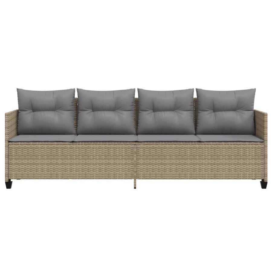 Ligbed met kussens poly rattan Beige en grijs zonder luifel