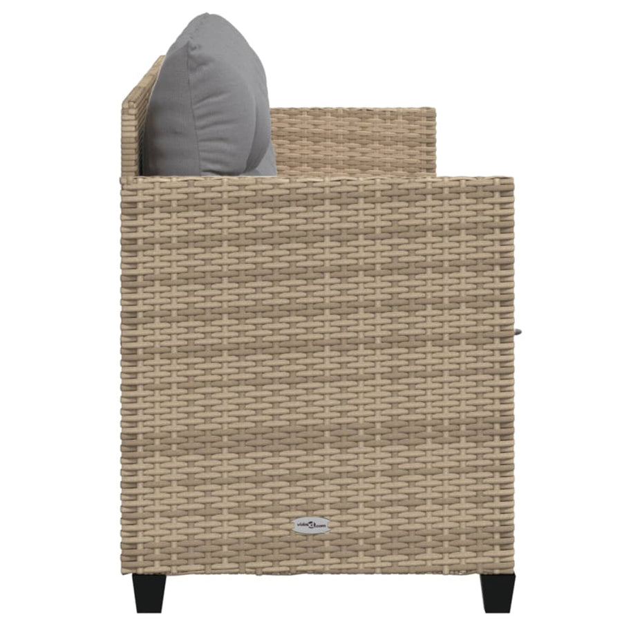 Ligbed met kussens poly rattan Beige en grijs zonder luifel