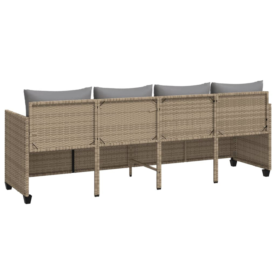 Ligbed met kussens poly rattan Beige en grijs zonder luifel