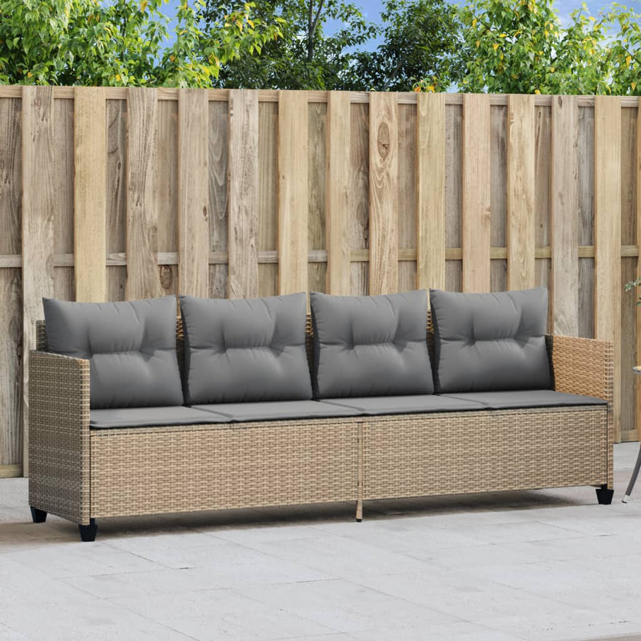 Ligbed met kussens poly rattan Beige en grijs zonder luifel