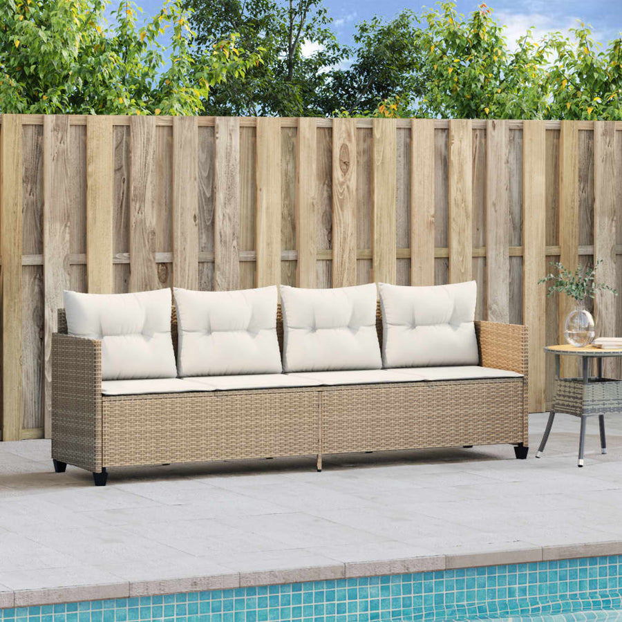 Ligbed Met Kussens Poly Rattan Beige beige and cream zonder luifel