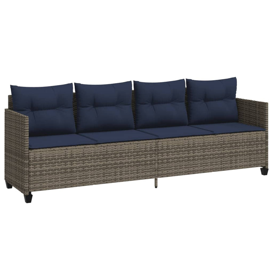 Ligbed met kussen poly rattan grijs