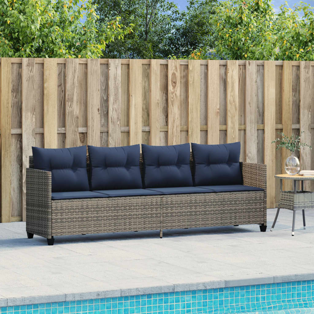 Ligbed met kussen poly rattan grijs