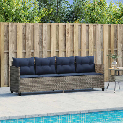 Ligbed met kussen poly rattan grijs